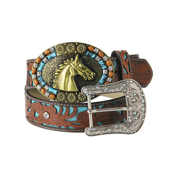 TOPACC Western Turquoise Belts - Turquoise Horse Belt Buckle Copper/Bronze - Gifts for You 'n Me