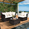 4 Pcs Ottoman Garden Deck Patio Rattan Wicker Furniture Set Cushioned Sofa-White