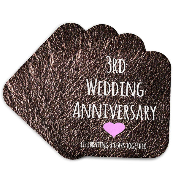 Coasters - InspirationzStore Occasions - 3rd Wedding Leather Celebrating 3 Years Together Third Anniversaries Three Yrs