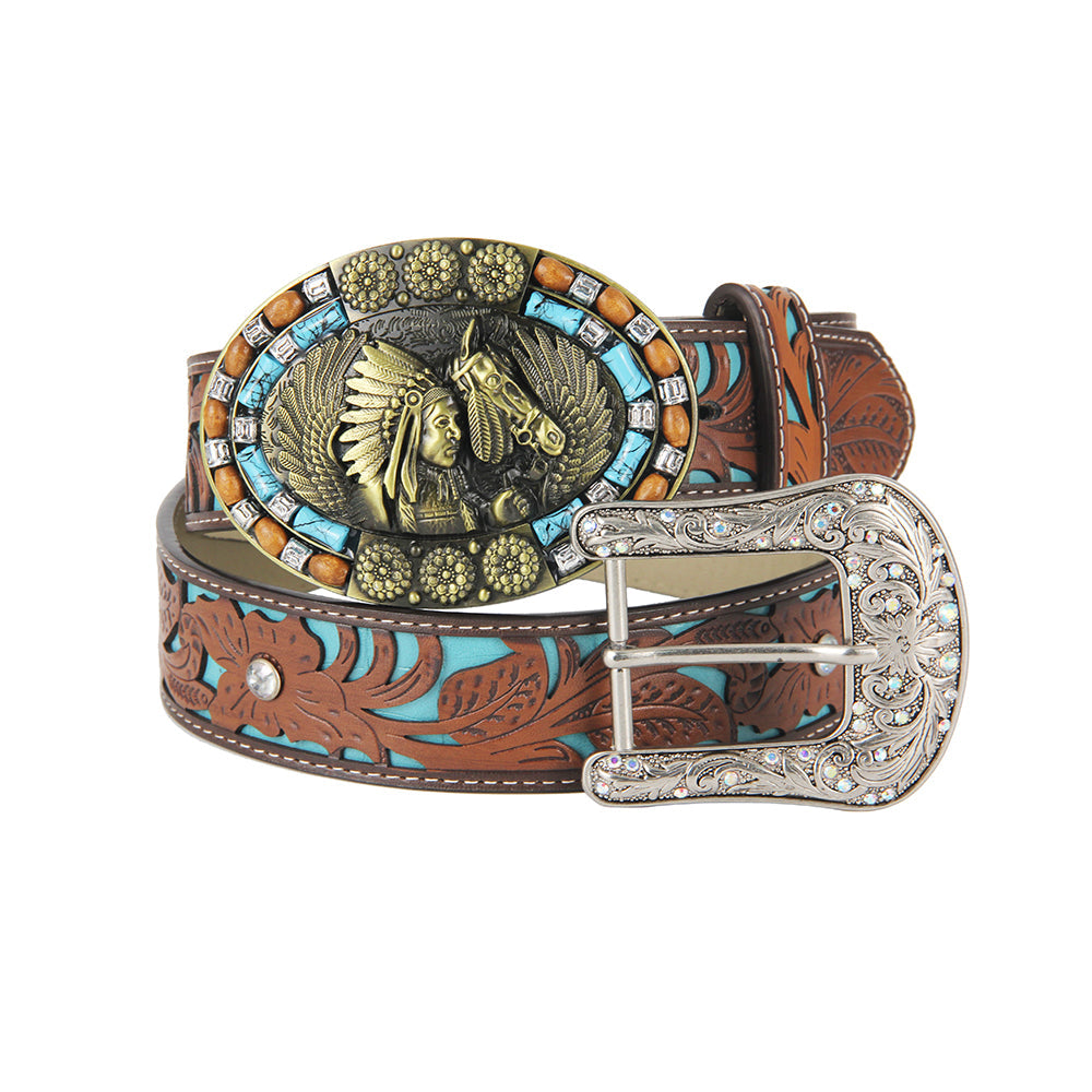 TOPACC Western Turquoise Belts - Turquoise Indians Belt Buckle Copper/Bronze