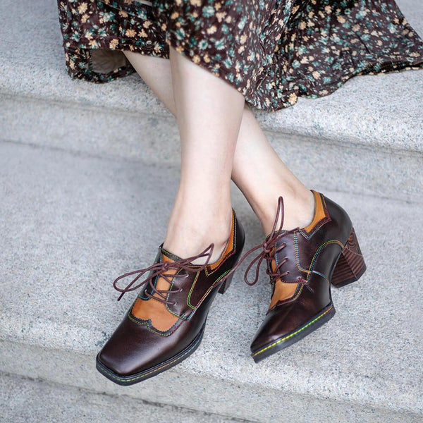 Vintage Elegant Square Toe Leather Shoes