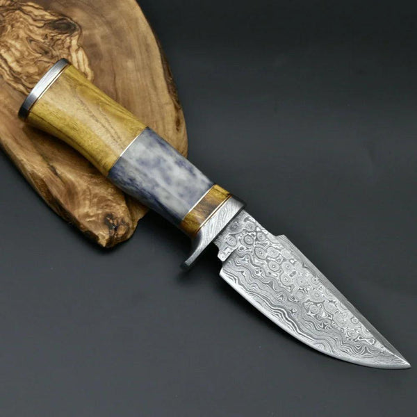 Legion Damascus Hunting Knife with Exotic Yellow Heart & Bone Handle - Gifts for You 'n Me