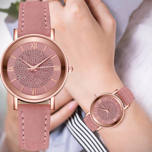 Womens Watches Bracelet Set Starry Sky Ladies Watch Casual Leather Student Quartz Wristwatch Luxury Fashion Minimalist Leather Strap Dress Analogue Quartz Round Elegant Watch