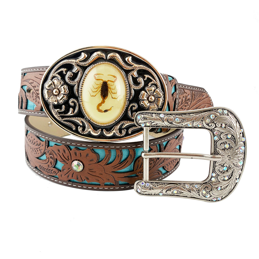 TOPACC Western Turquoise Belts -  Luminous Stone 3D Scorpion Belt Buckle Copper/Bronze