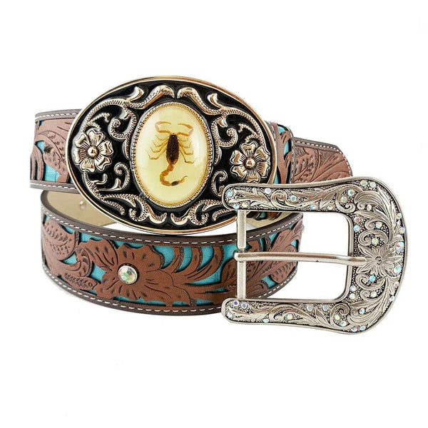 TOPACC Western Turquoise Belts - Luminous Stone 3D Scorpion Belt Buckle Copper/Bronze - Gifts for You 'n Me