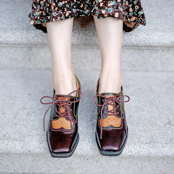 Vintage Elegant Square Toe Leather Shoes