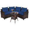 4 Pieces Outdoor Cushioned Rattan Furniture Set-Navy - Navy