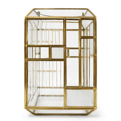 Gold Candle Holder - Modern Glass Metal Lantern for Pillar Candles Indoor & Outdoor Decor