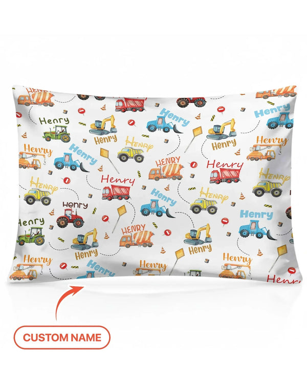 Construction Vehicles Custom Name Bamboo Pillow Case