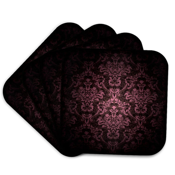 3dRose Anne Marie Baugh Damask - Deep Eggplant Purple Glowing Damask Pattern - Coasters (cst_153076)