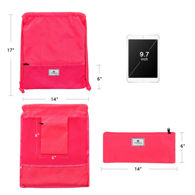 Drawstring Backpack String Bag Foldable Sports Sack with Zipper Pocket-Pink