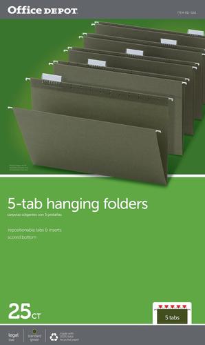 Office Depot 25 Pack Hanging File Folders, Legal, Adjustable Tabs