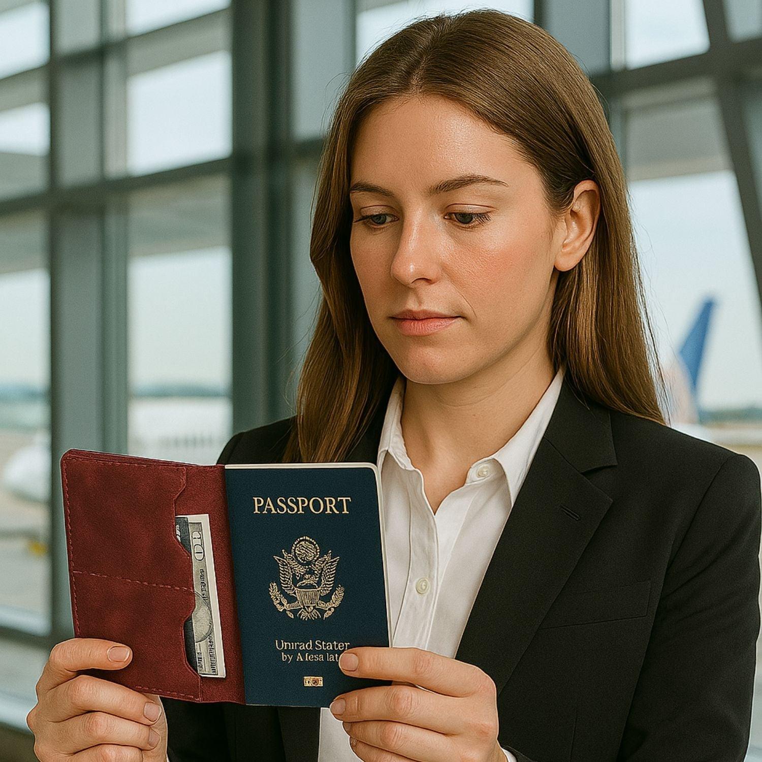 Leather Passport Holder - Burgundy - Milan