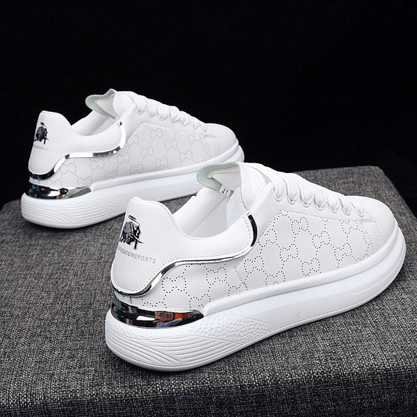New Fashion White High Quality Women's White Thick Soled Sports Casual Couple Shoes Summer Lace-Up Trainers Gym Tennis Running Breathable High Quality Sneakers