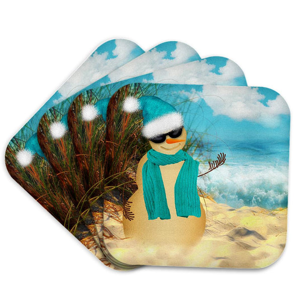 3dRose Doreen Erhardt Christmas Collection - Sandy beach Sandman with ocean view fun spoof on a snowman. - Coasters (cst_173007)