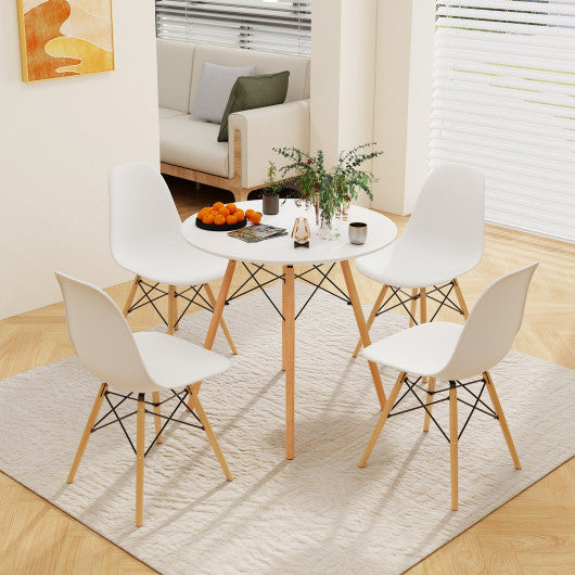 5 Pieces Table Set With Solid Wood Leg For Dining Room-White