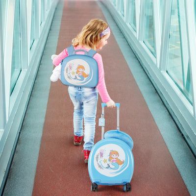 Kids Luggage Set with 14 Inches Carry-on Hardside Spinner Toddler Luggage and 10 Inches Backpack-Blue