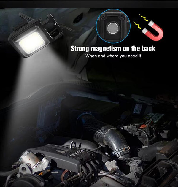 2-Pack Rechargeable COB Keychain Work Lights – EDC Flashlight with Folding Stand & Bottle Opener for Camping, Fishing, and Emergencies