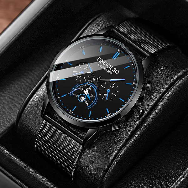 New Fashion Luminous Mens Watches Luxury Sport Quartz Mesh Strap Elegant  Waterproof Wristwatch For Men
