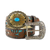 TOPACC Western Turquoise Belts - Turquoise Flower Belt Buckle Copper/Bronze