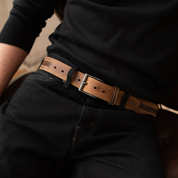 Brown Arrow Patterned 100% Real Distressed Leather Belt NAB Leather