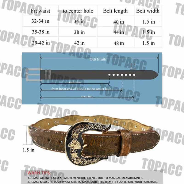 TOPACC Western Super Concho Horse Country Belts Genuine Leather - Gifts for You 'n Me