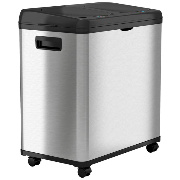 16 Gallon Dual-Compartment Self-Contained Electric-Motor Sensor Recycle Bin & Kitchen (Black Lid)