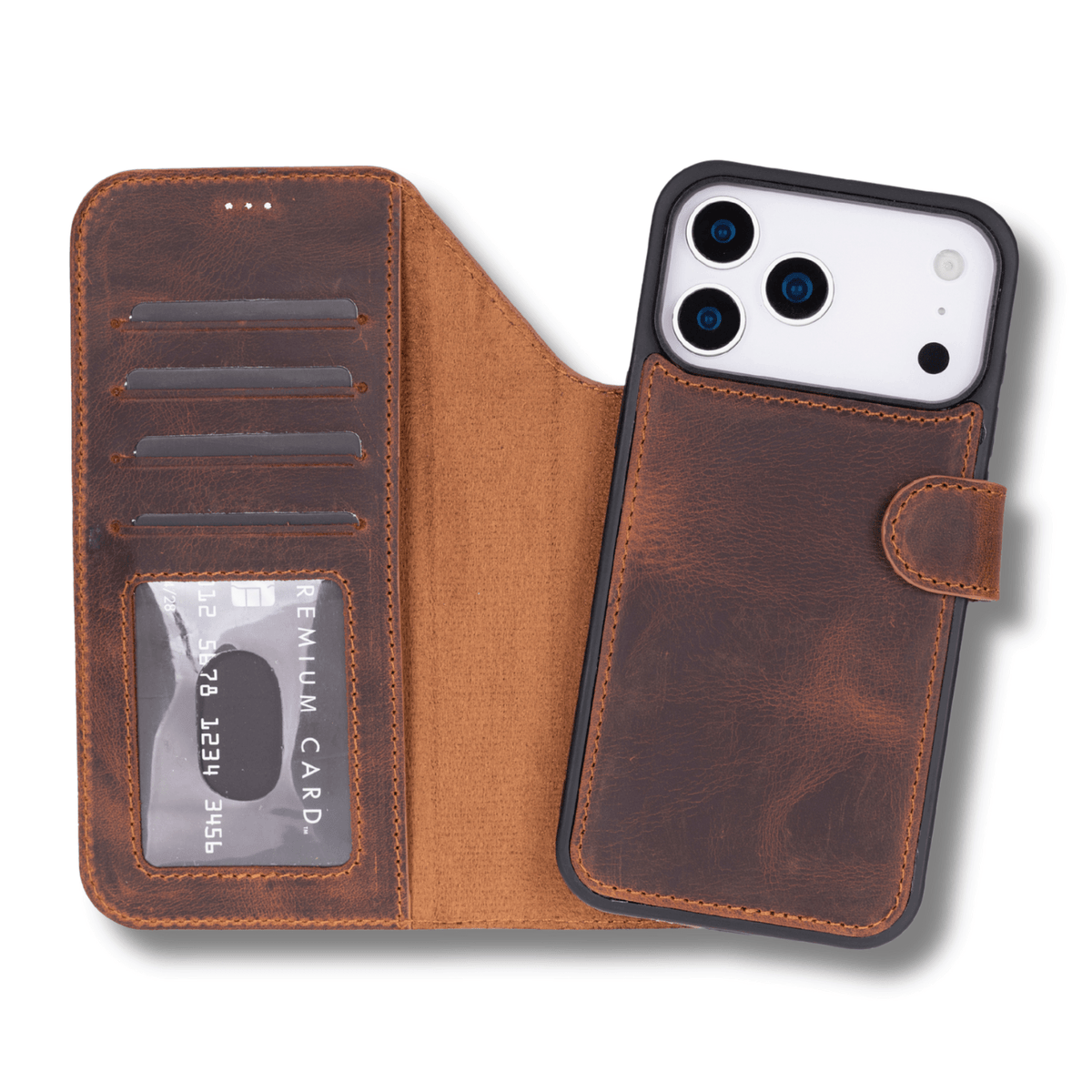 Leather iPhone 18 Pro Wallet Case – Brown - Austin