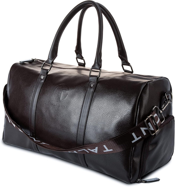 17.7 inch Gym Duffle Leather Bag with Shoe Compartment for Sports Travel - Adjustable Shoulder Strap, Weekender Travel Overnight Bag for Men