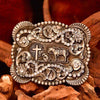 TOPACC 3D Rectangle Western Cowboy Horse Prayer Cross Belt Buckle Black Gold/Bronze