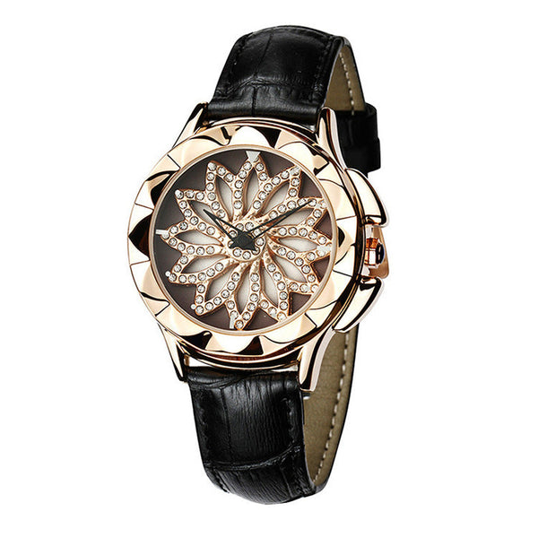 Luxury White Flower Womens Watch Analog Quartz Waterproof Wristwatches Elegant Leather Strap Modern Design