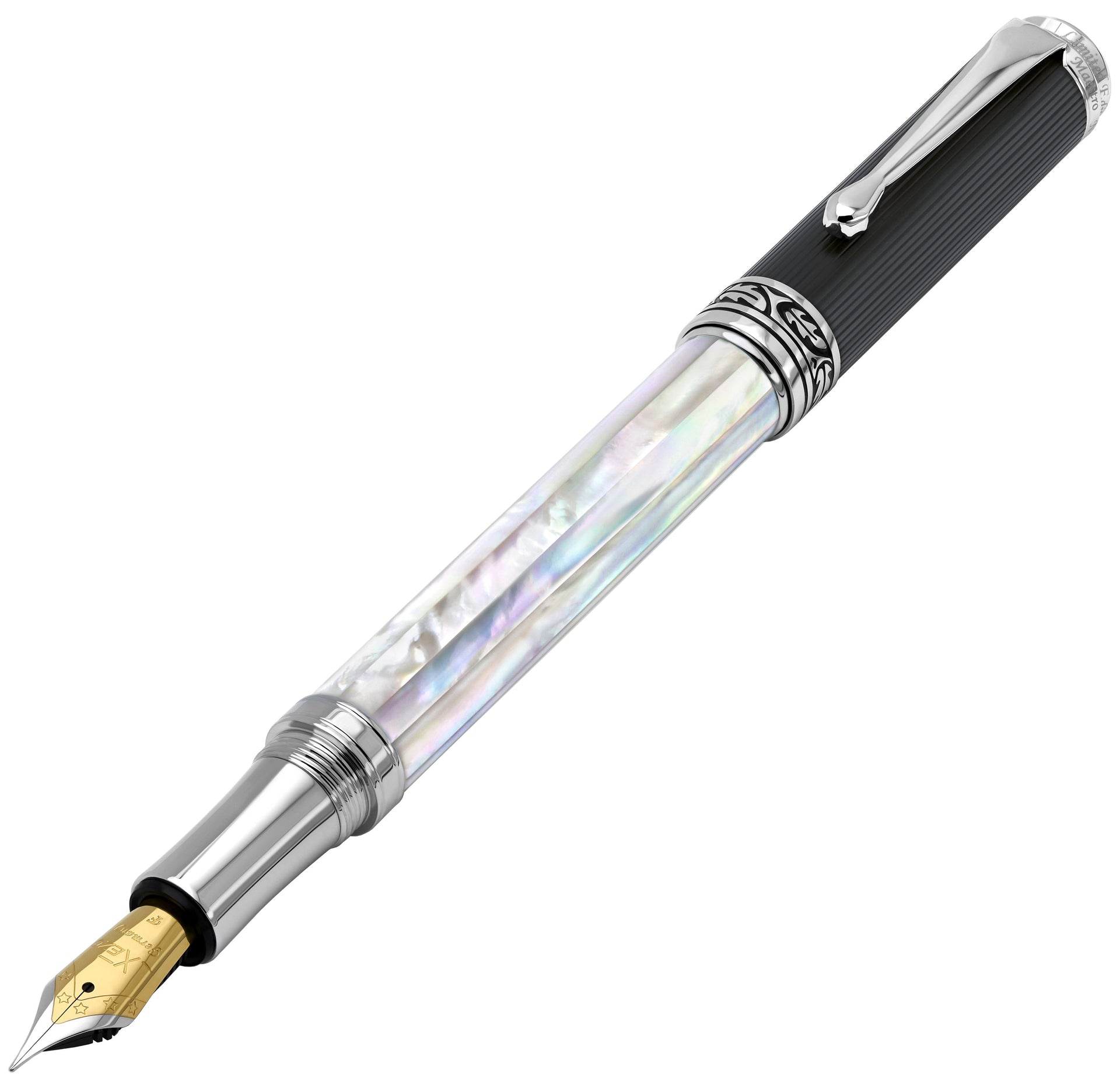 Maestro® Oceanic White Mother of Pearl Fountain Pen (Fine Nib) - DLC (Diamond-Like Coating) PVD Cap