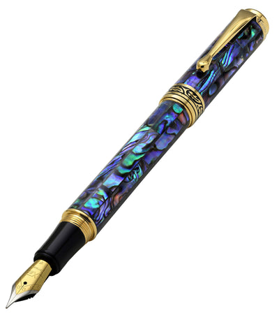 Maestro® Paua Abalone Sea Shell Fountain Pen (Fine Nib) and Ballpoint Pen Set - 18K Gold Plated