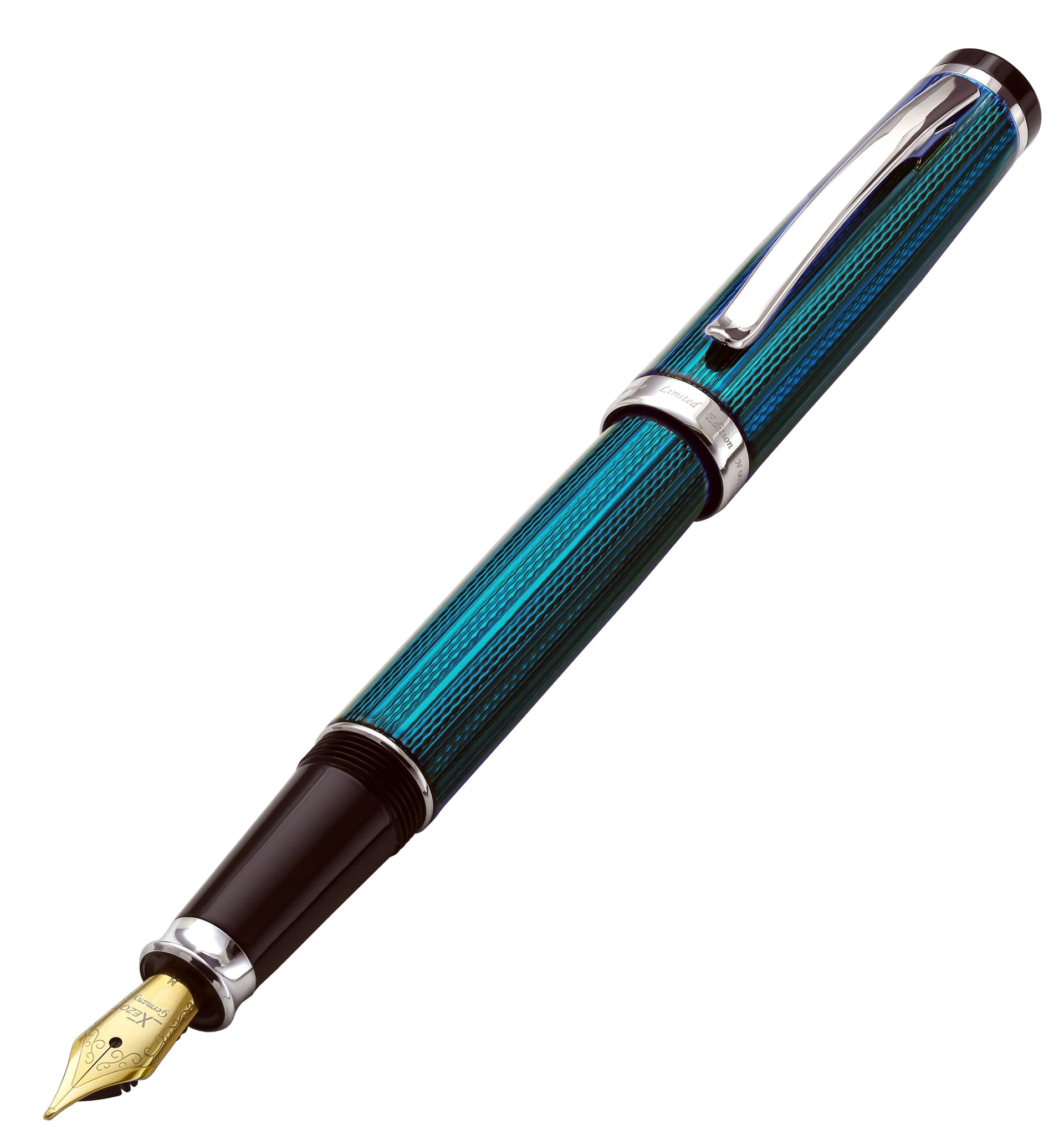 Incognito Diamond-Cut Lacquered Brass Fountain Pen (Medium Nib) - Deep Blue
