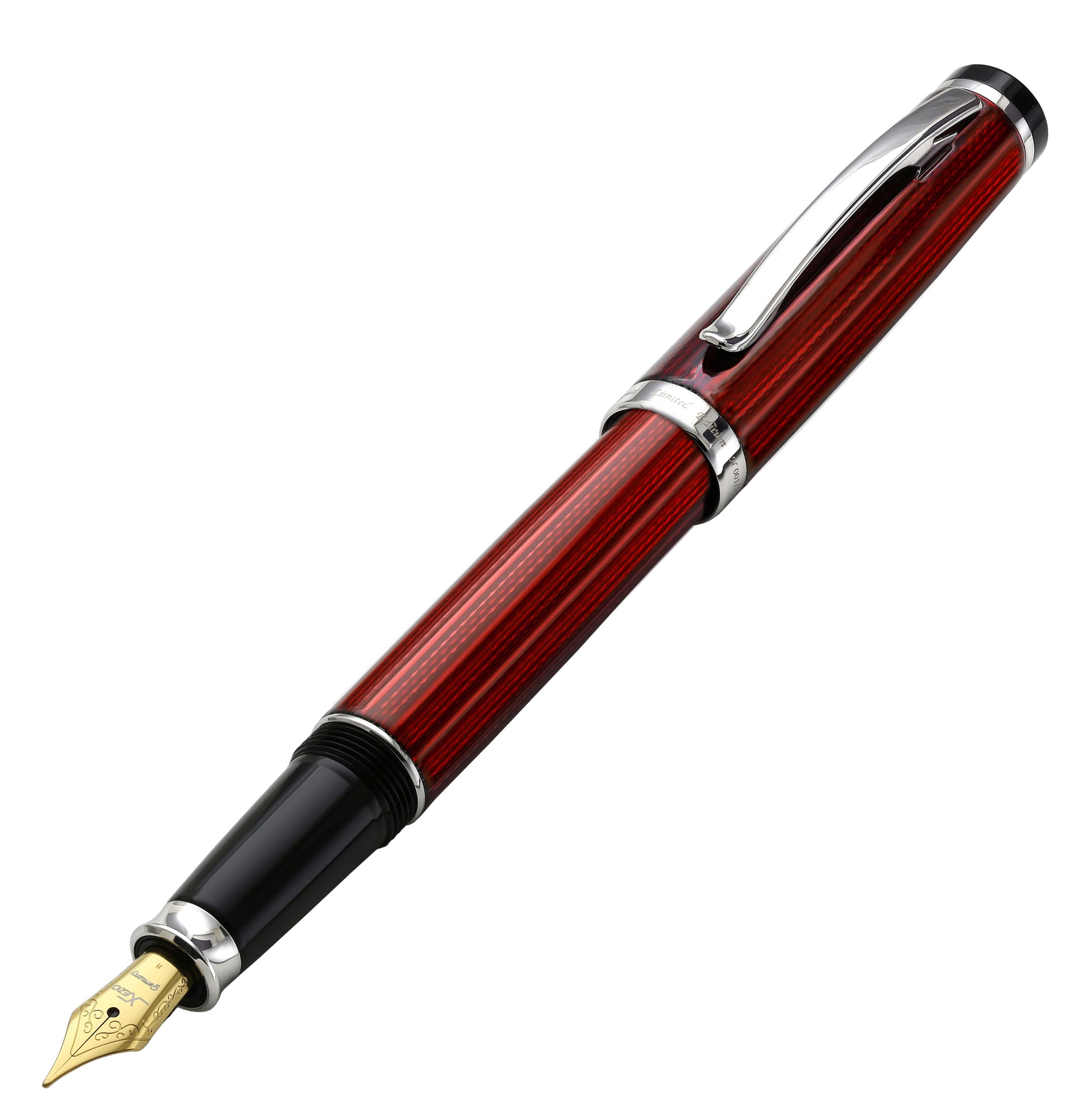 Incognito Diamond-Cut Lacquered Brass Fountain Pen (Medium Nib) - Burgundy Red
