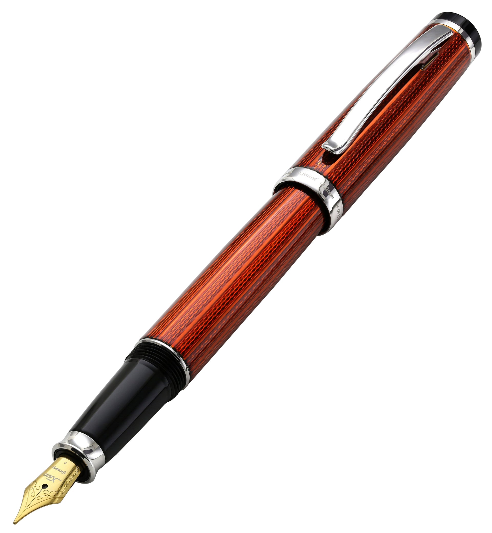 Incognito Diamond-Cut Lacquered Brass Fountain Pen (Fine Nib) - Sunstone Orange