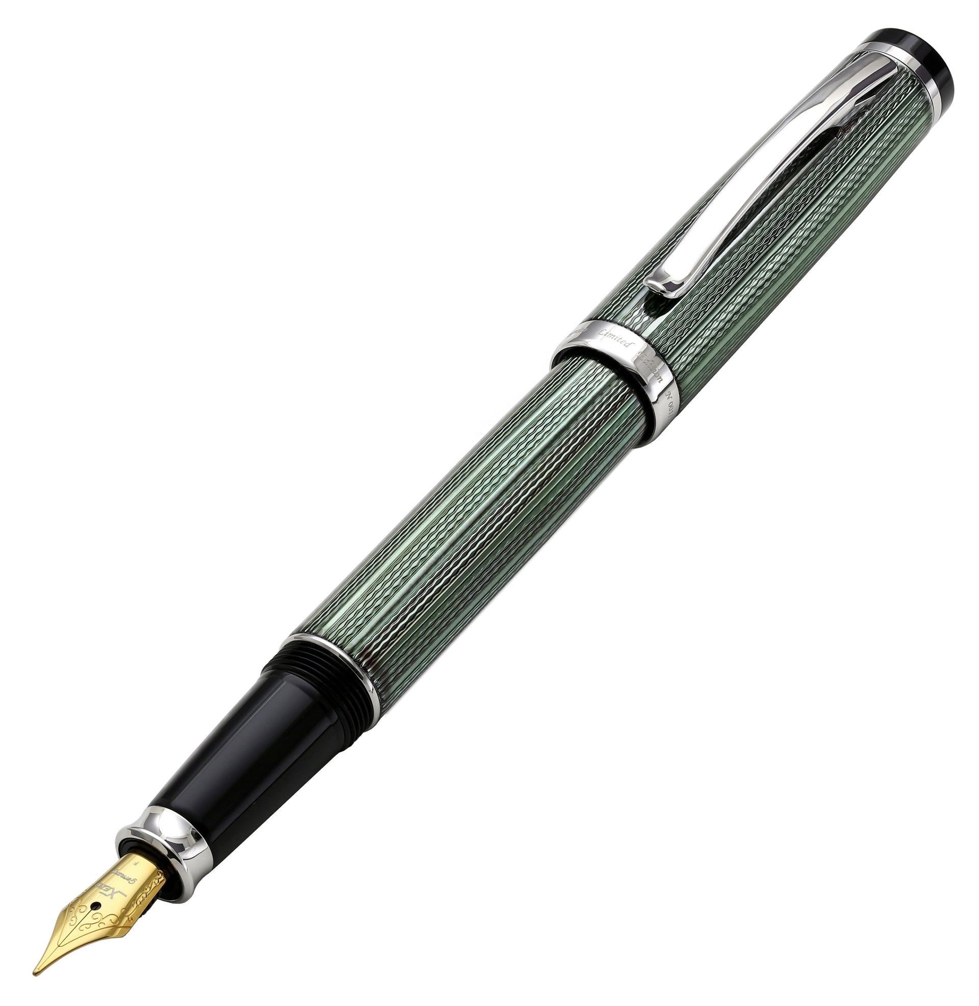 Incognito Diamond-Cut Lacquered Brass Fountain Pen (Fine Nib) - Zinc Green