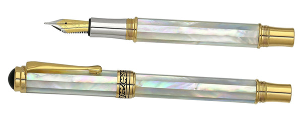 Maestro® 18K Gold Plated Fountain Pen (Medium Nib) - Oceanic White Mother of Pearl - Gifts for You 'n Me
