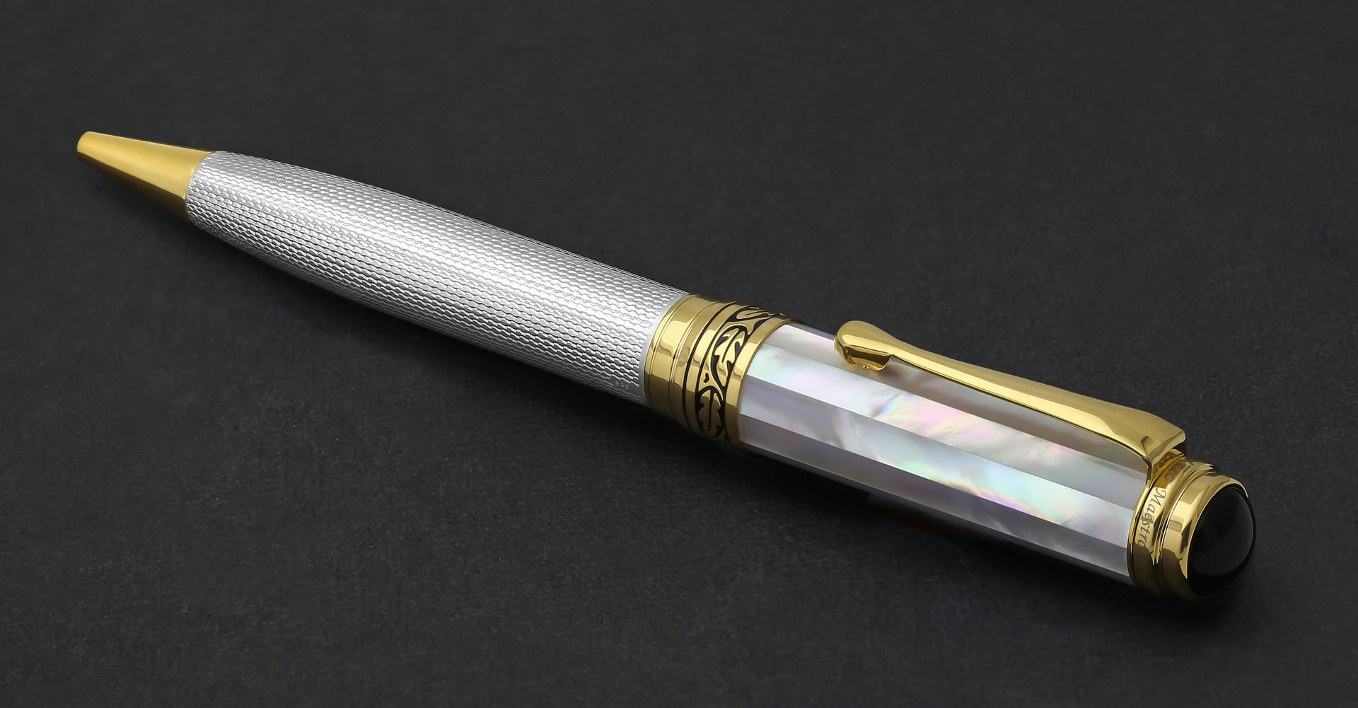 Maestro® Oceanic White Mother of Pearl Fountain Pen (Medium Nib) and 925 Sterling Silver Ballpoint Pen Set - 18K Gold Plated