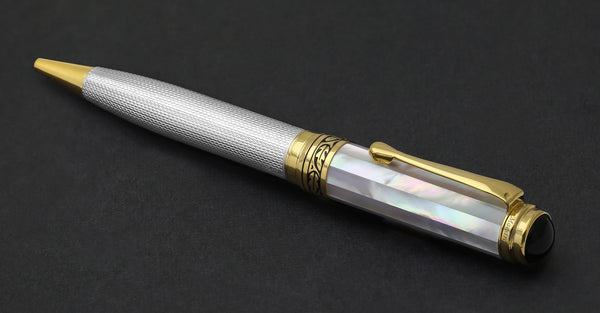Maestro® Oceanic White Mother of Pearl Fountain Pen (Medium Nib) and 925 Sterling Silver Ballpoint Pen Set - 18K Gold Plated
