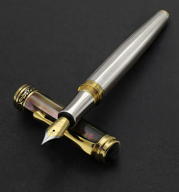 Maestro® 925 Sterling Silver Fountain Pen (Fine Nib) - Tahitian Black Mother of Pearl Cap - Gifts for You 'n Me