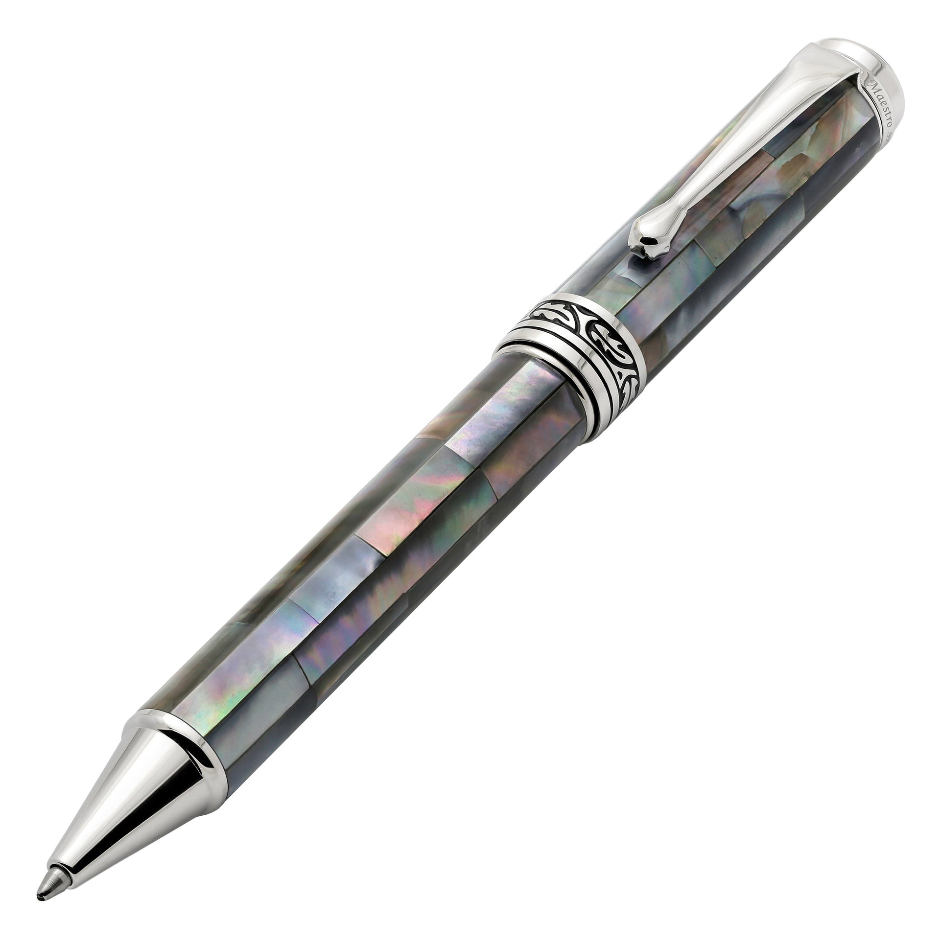 Maestro® Black Mother of Pearl Fountain Pen (Medium Nib) and Ballpoint Pen Set - Platinum Plated