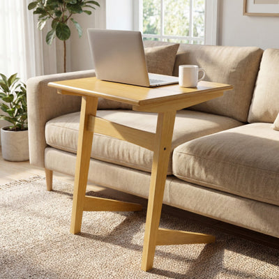 1 Piece Wood Sofa Side Table C-shaped End Table with Wood Veneered Top