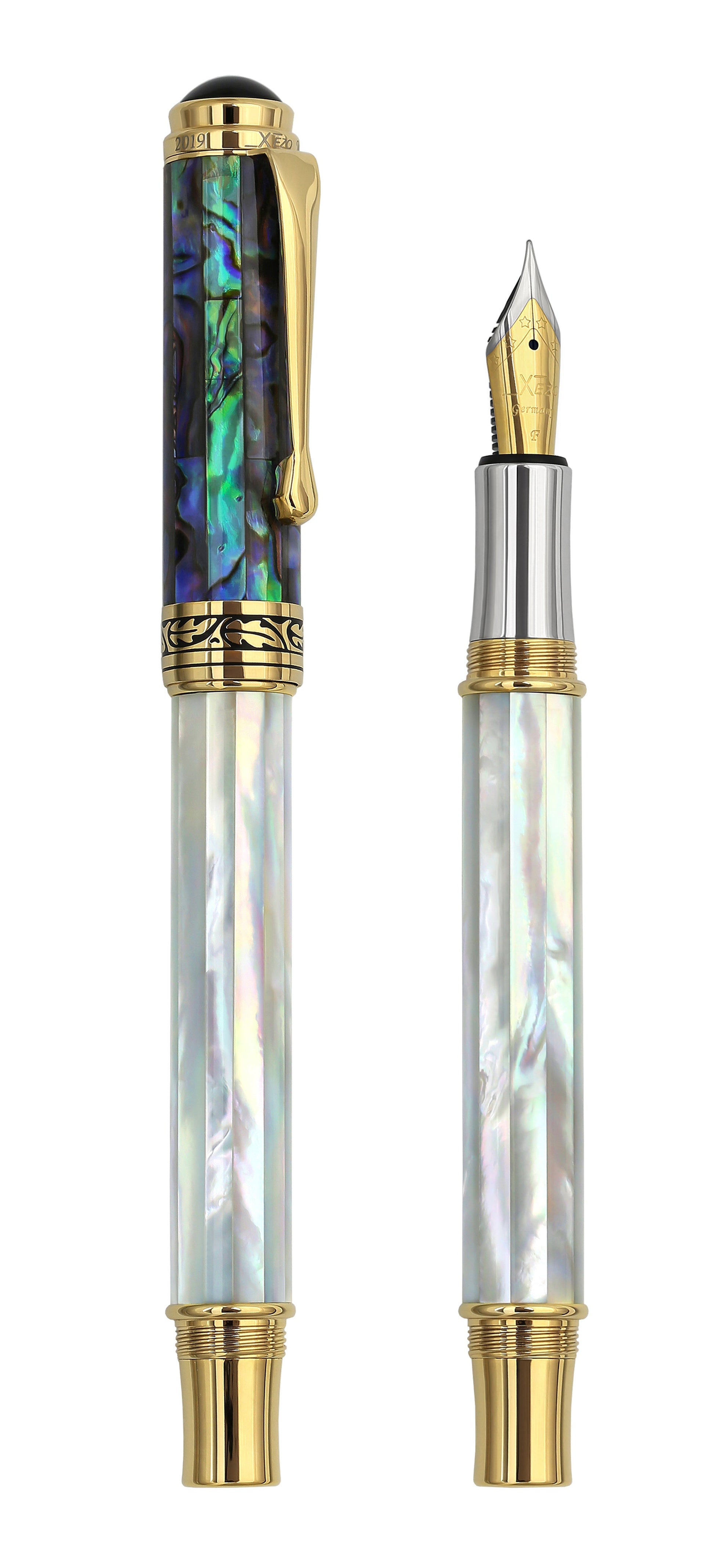 Maestro® 18K Gold Plated Fountain Pen (Fine Nib) - Oceanic White Mother of Pearl & Paua Abalone
