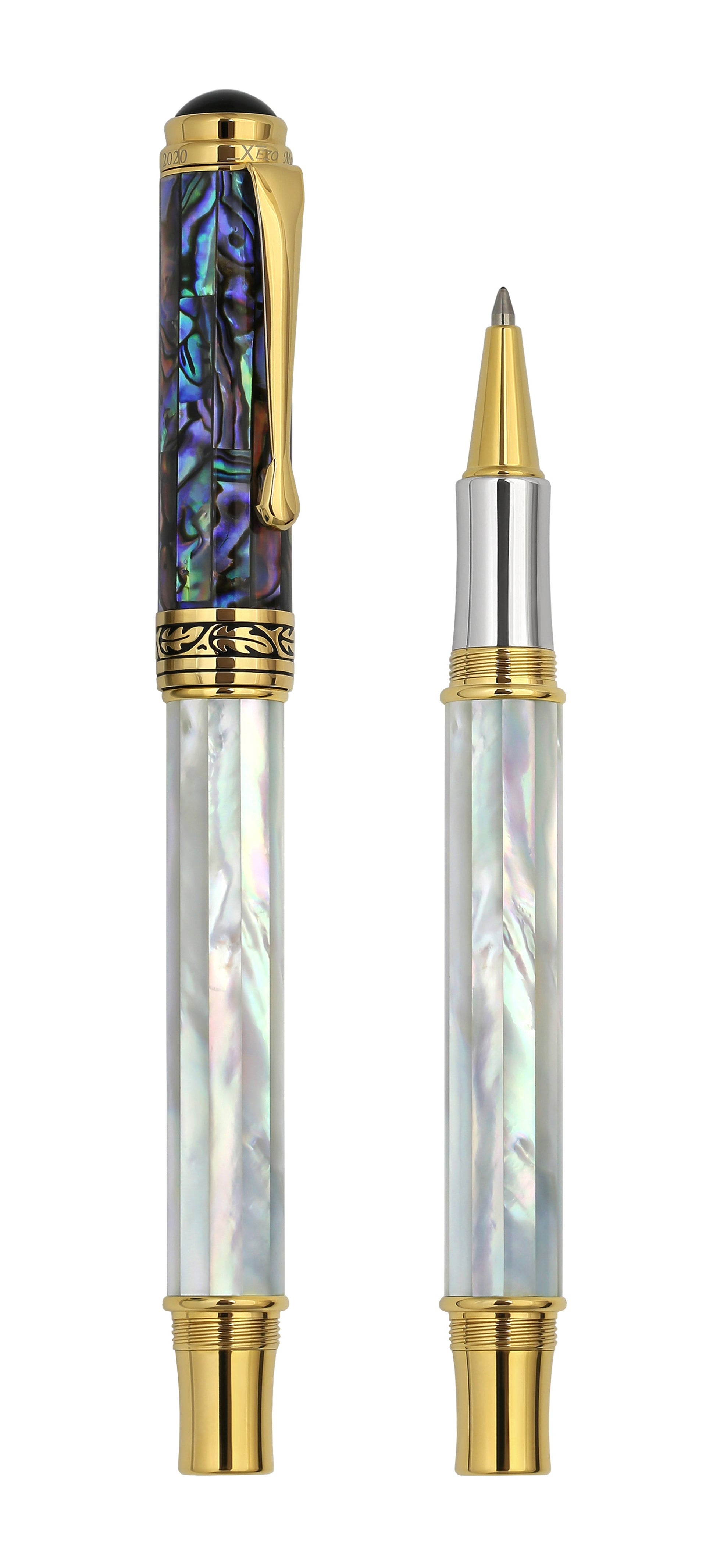 Maestro® 18K Gold Plated Fountain Pen (Fine Nib) and Rollerball Pen Set - Oceanic White Mother of Pearl & Paua Abalone