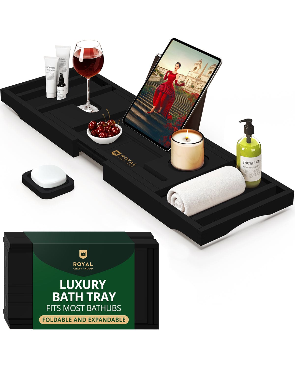 Bathtub Caddy Tray, Black