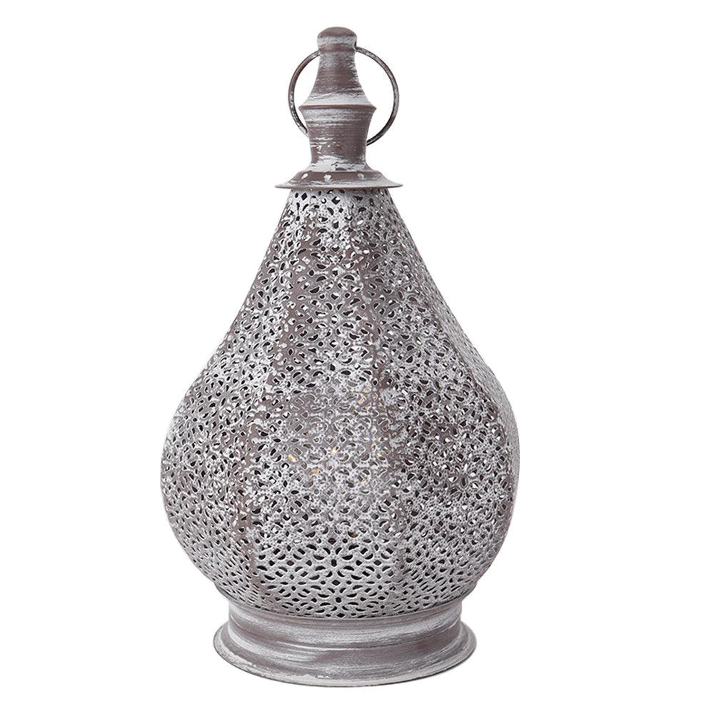 12''H Moroccan Metal Table Lamp Battery Powered Cordless Lamp with LED Fairy Lights Bulb