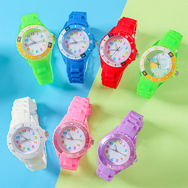 Kids Quartz Watches 50M Waterproof Analog Wristwatches Jelly Clock Students Watch Children PU Band Watch Childrens Analog Wrist Watch With Protective Design Simple Watch For Girls And Boys