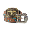 TOPACC Western Turquoise Belts - Pattern Longhorn Cow Belt Buckle Copper/Bronze