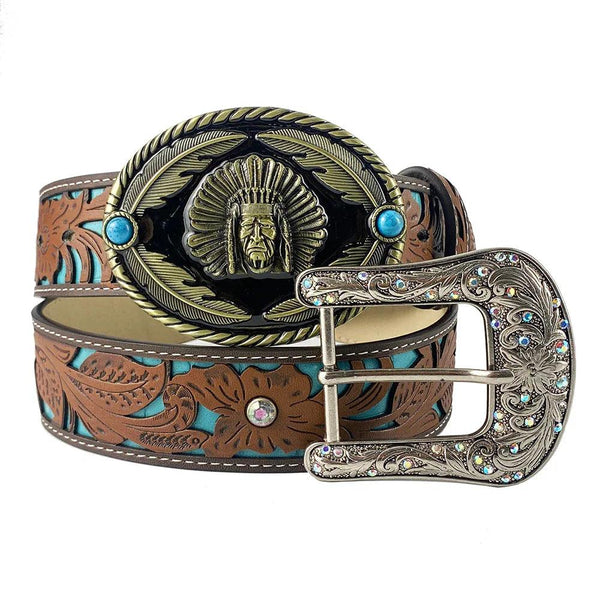 TOPACC Western Turquoise Belts - Indians Belt Buckle Copper/Bronze - Gifts for You 'n Me